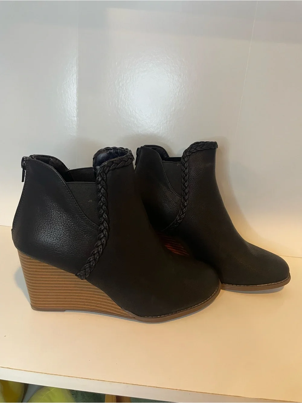 Maurices Black Braided-Trim Wedge Ankle Booties